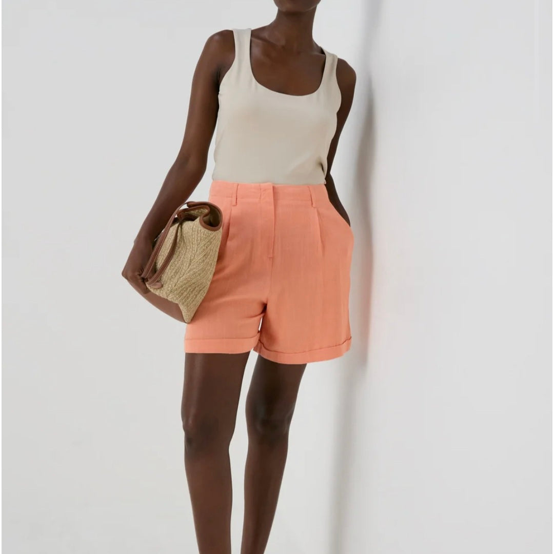 Effie Linen Blend Shorts in Coral