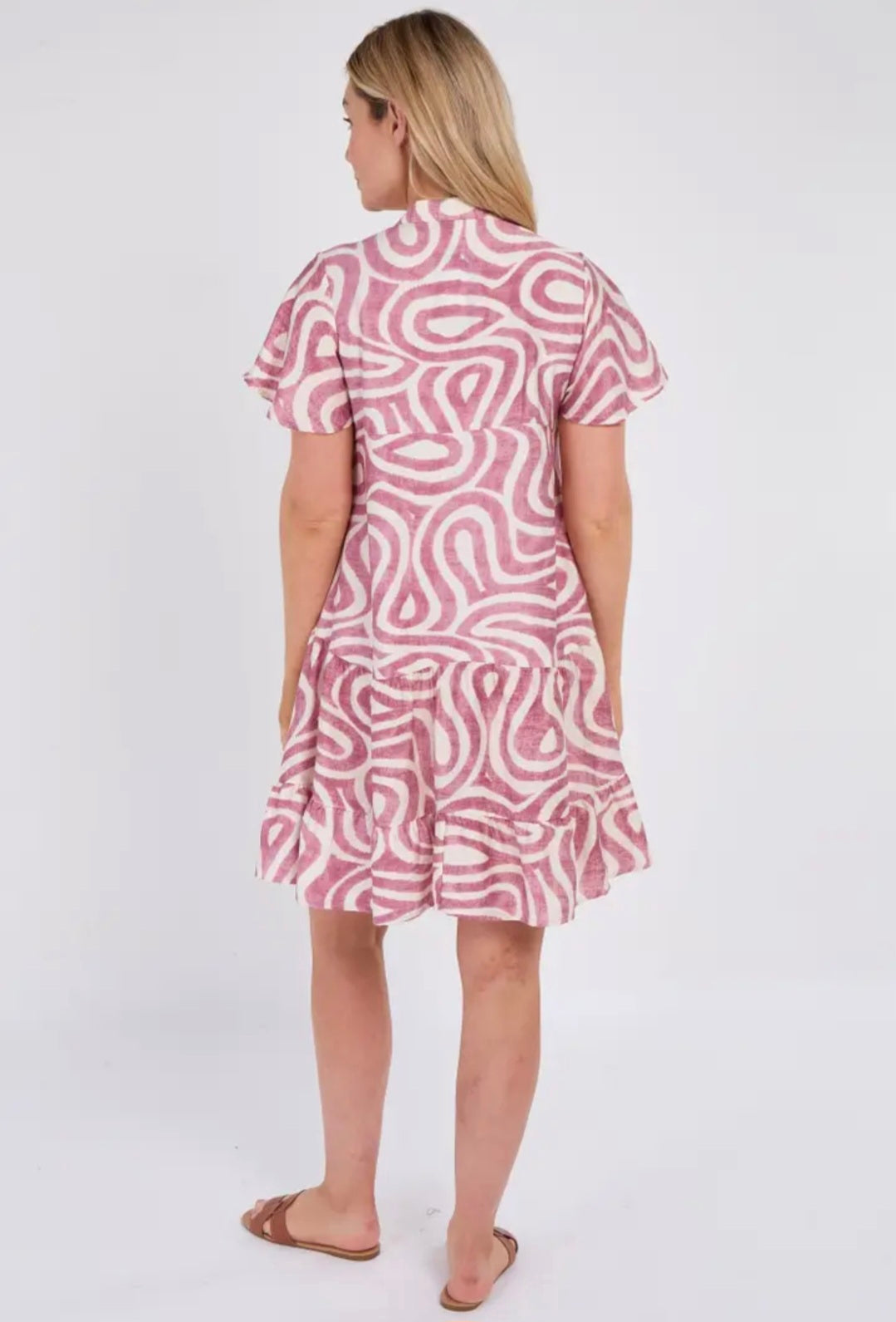 Mauve Twirl Print Short Sleeve Flared Mini Dress