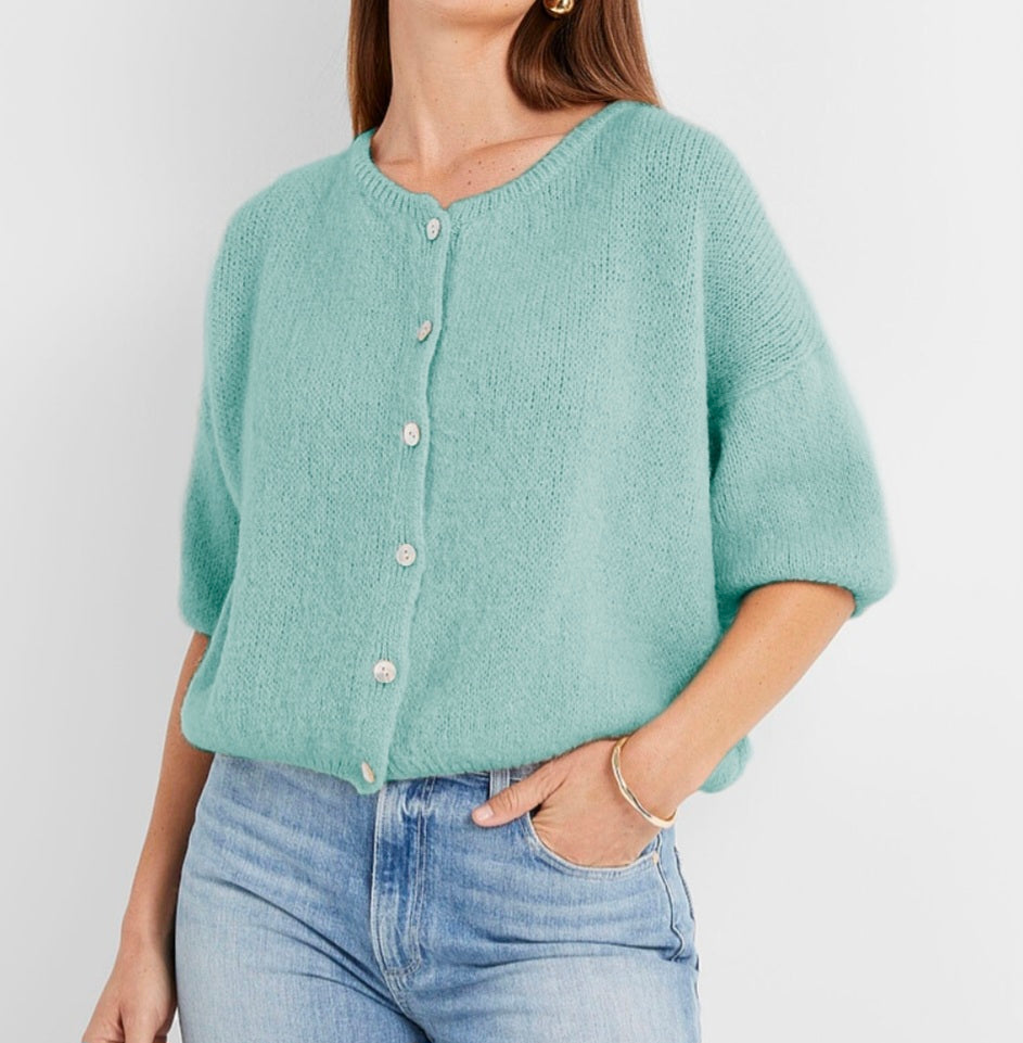 Mohair Cropped Cardi in Seafoam