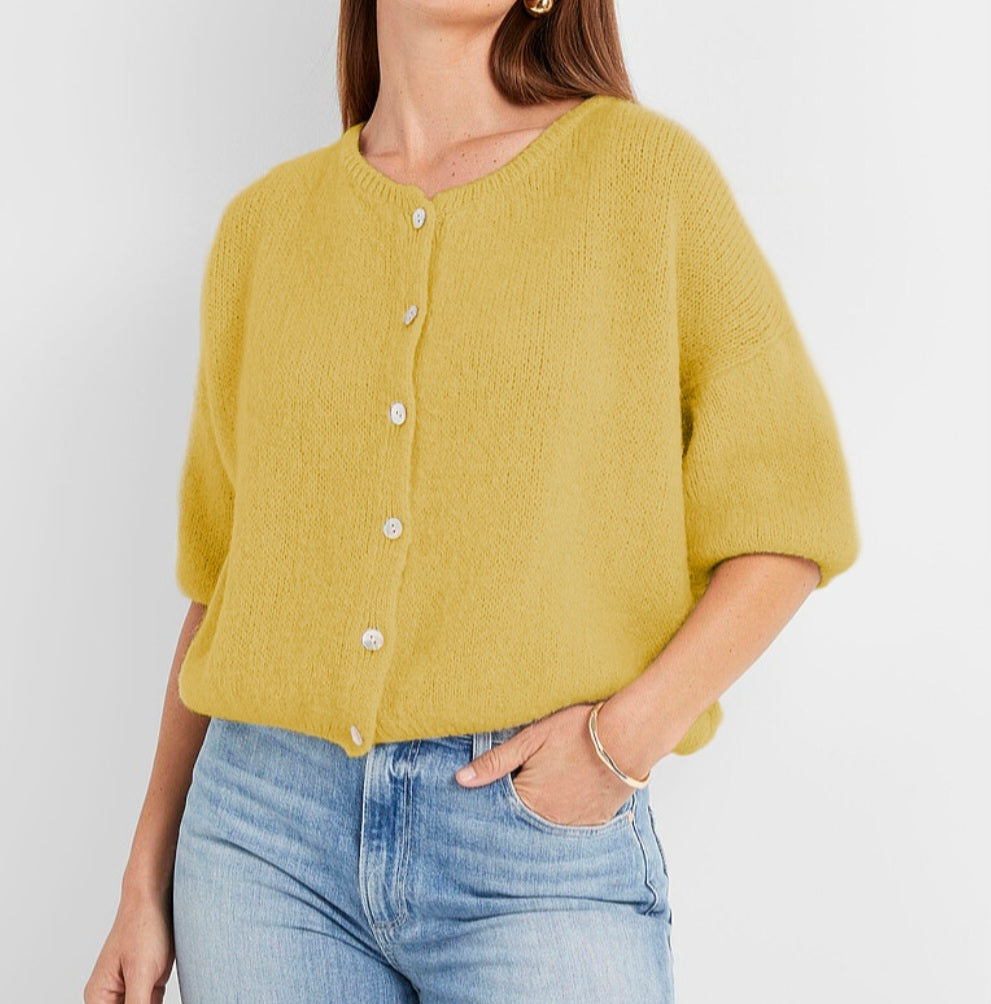 Mohair Cropped Cardi in Ochre
