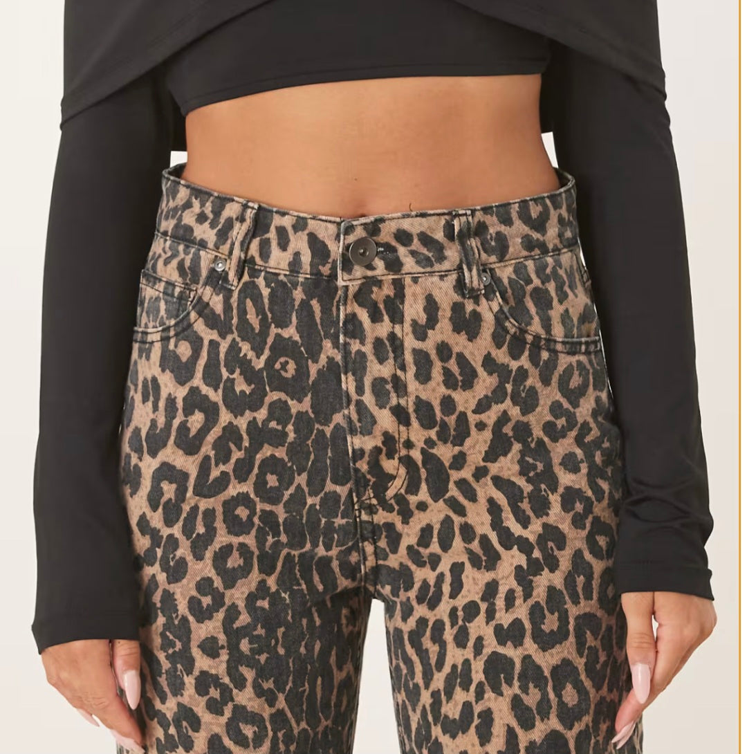 Animal Print Wide Leg Jeans