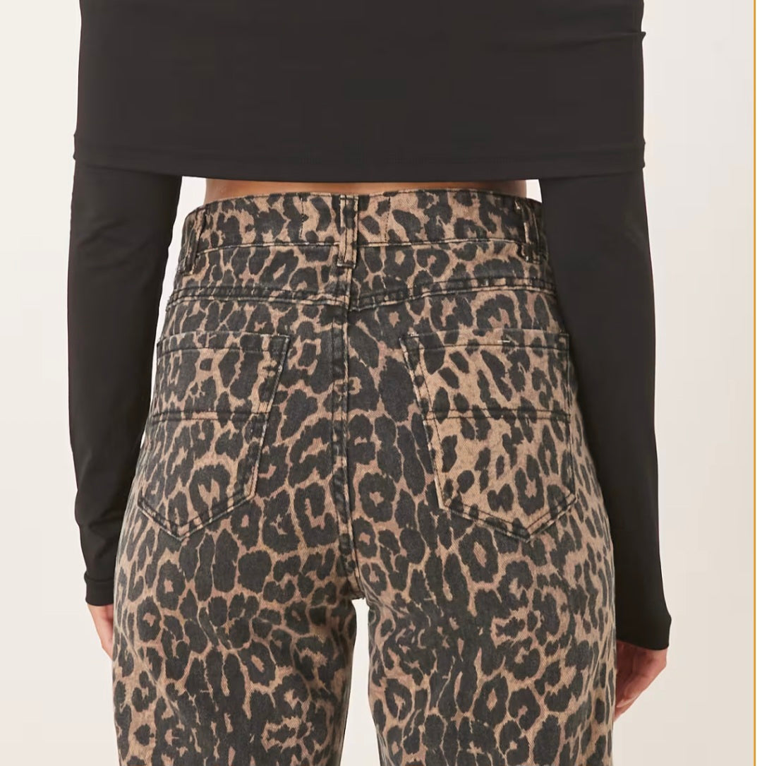 Animal Print Wide Leg Jeans