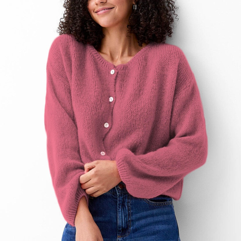 Mohair Long Sleeve Cardi in Dusky Rose