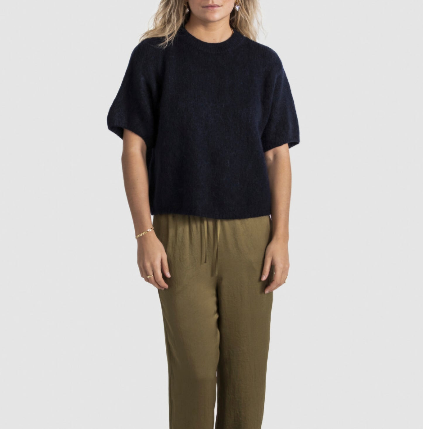 Mohair Cropped Jumper in Navy