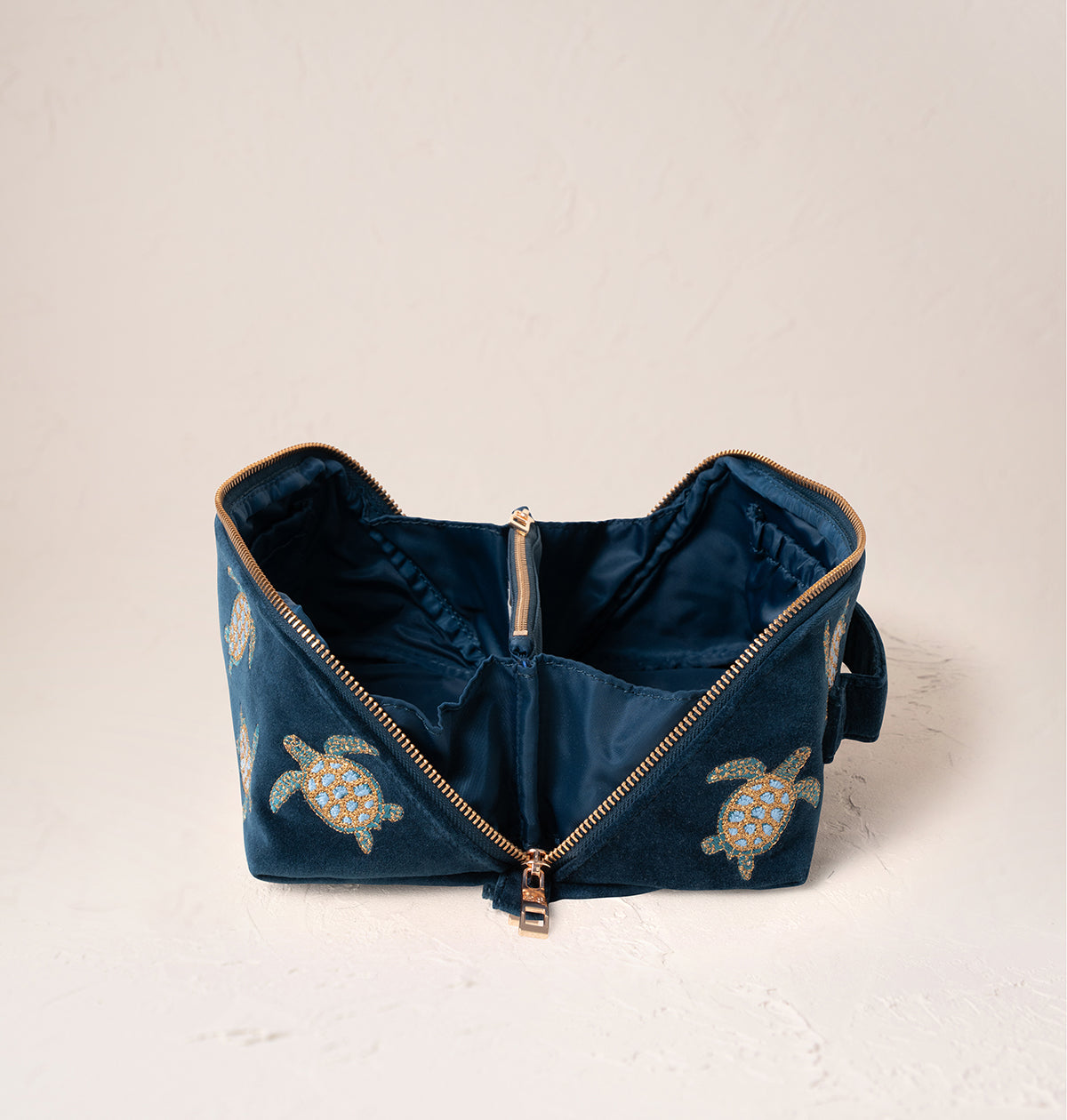 Turtle Conservation Open Flat Makeup Bag in Marine Navy