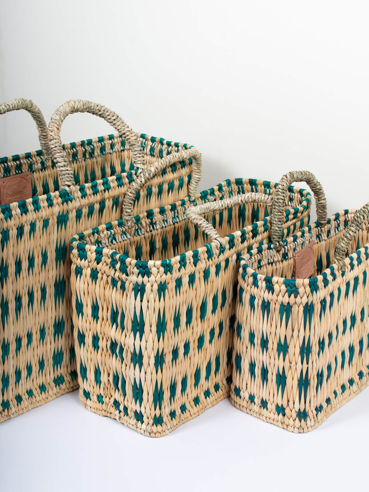 Bohemia Large Woven Reed Basket - Green