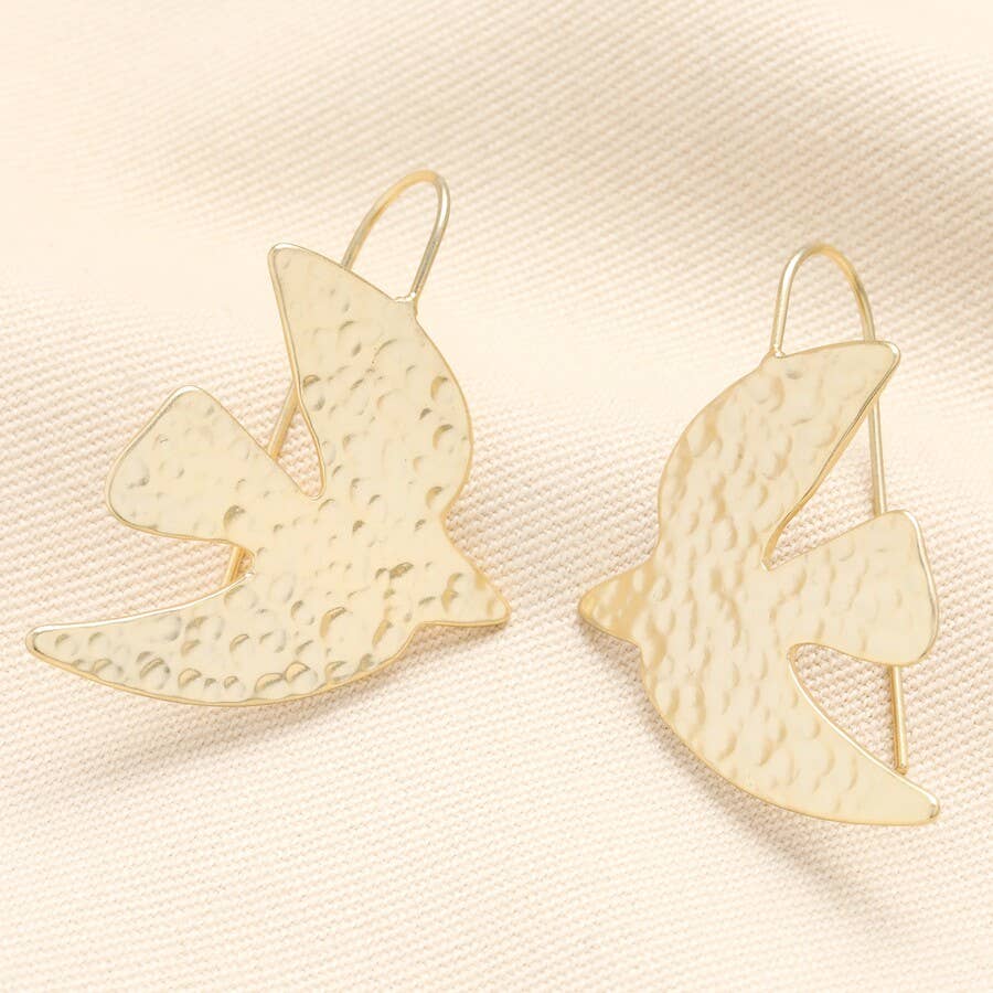 Hammered Dove Drop Earrings 14ct Gold Plated