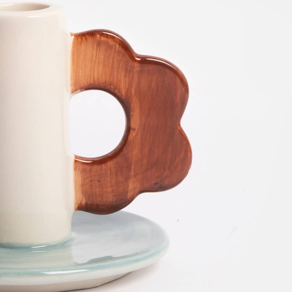 Blue/Brown Flower Candle Holder
