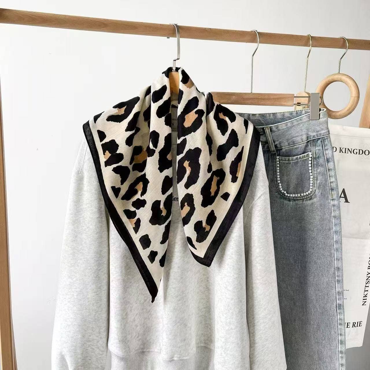 Leopard Print Square Scarf Black