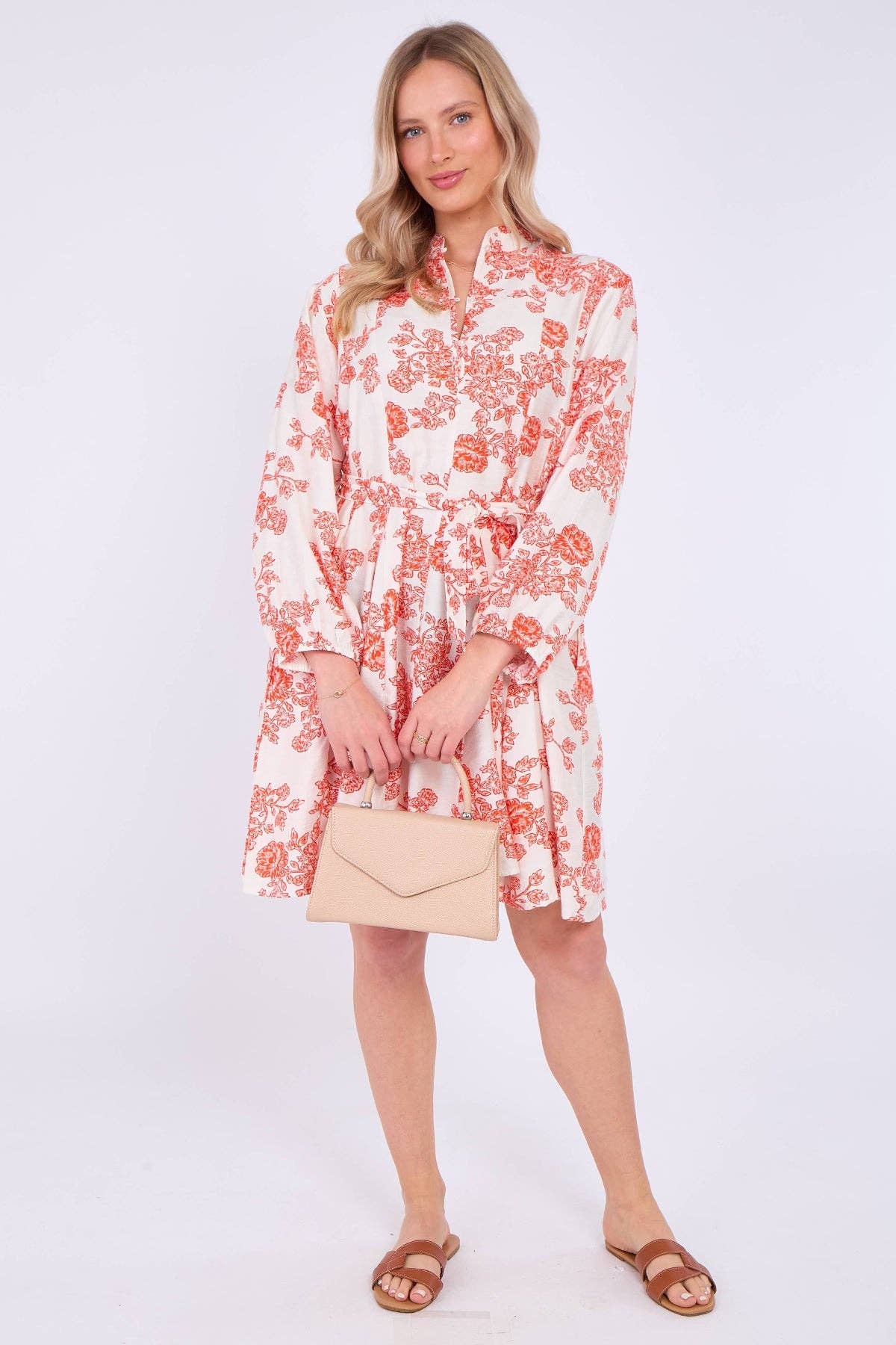 Red Floral Print Flared Hem Mini Dress
