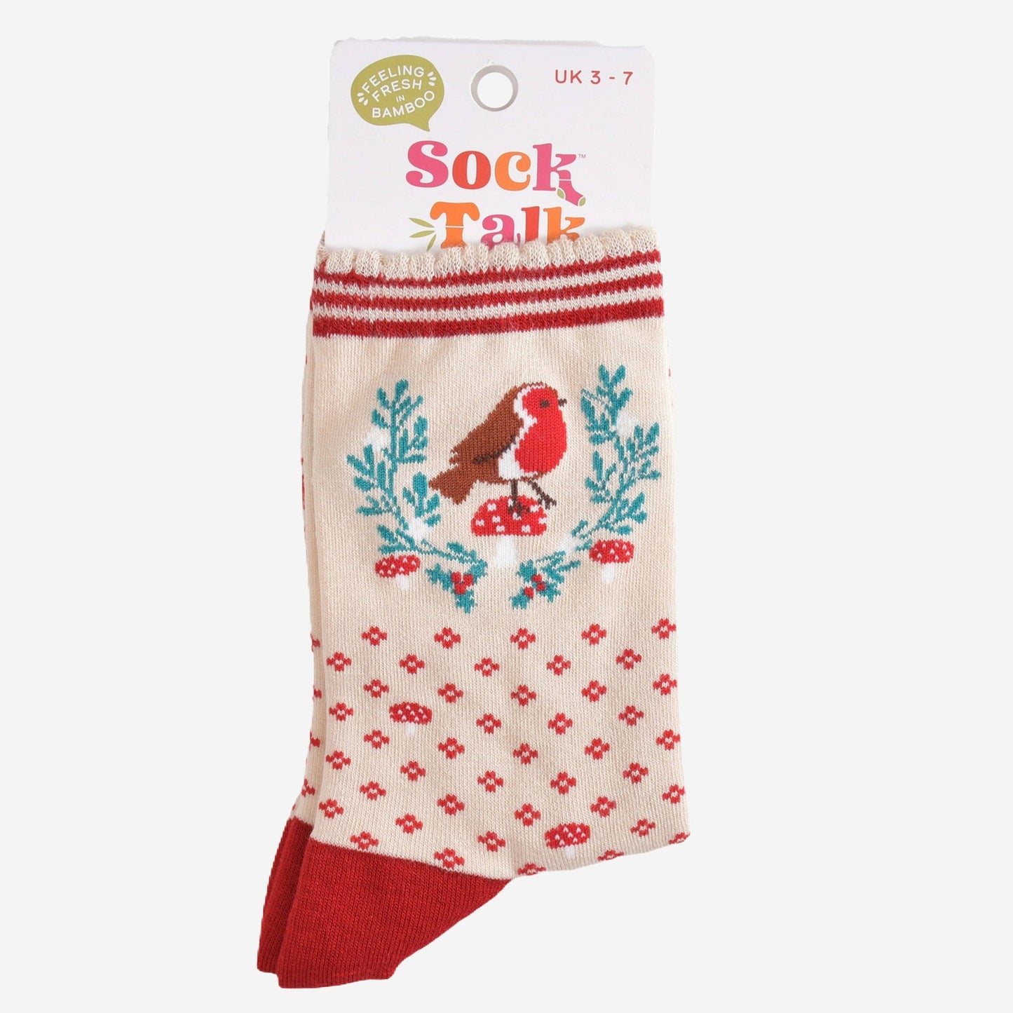 Festive Wreath Robin Bamboo Socks