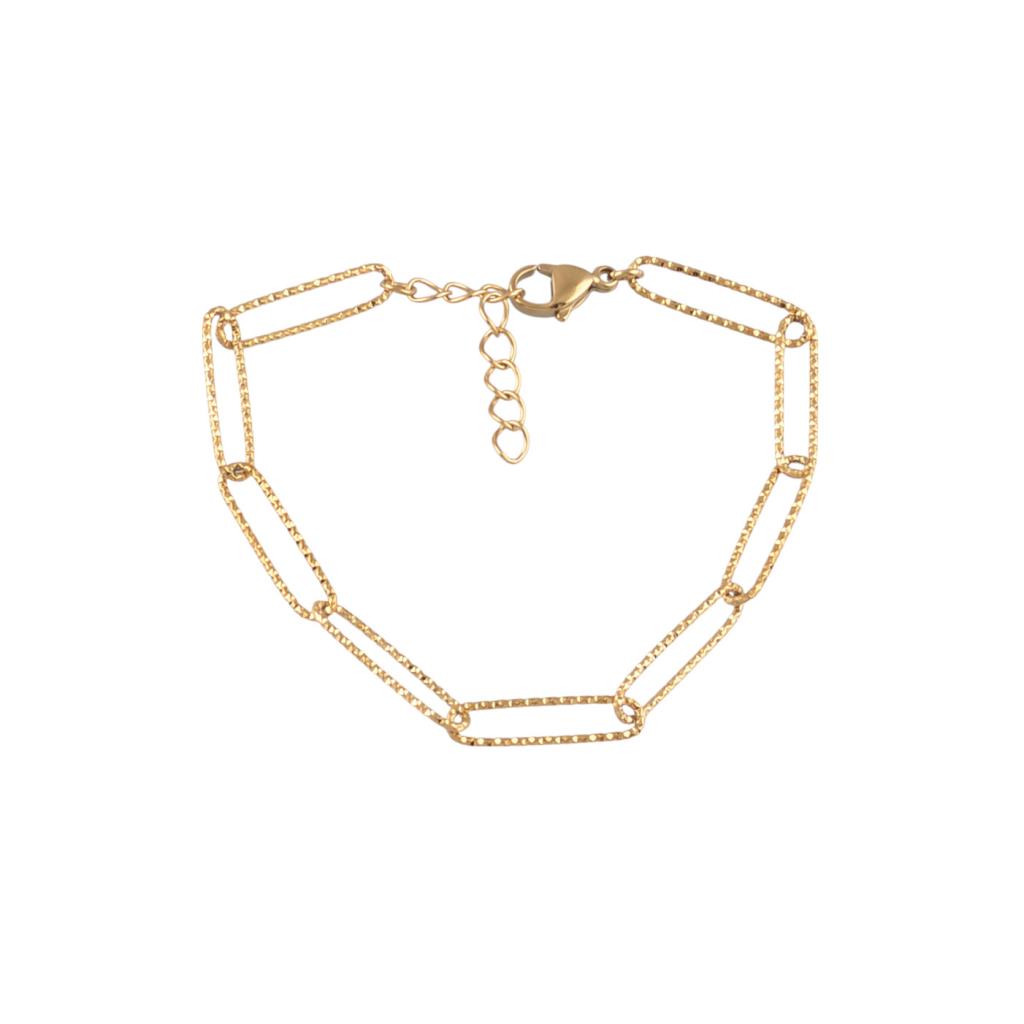 WHITE LEAF 18kt Gold Plated Textured Fine Link Chain Bracelet