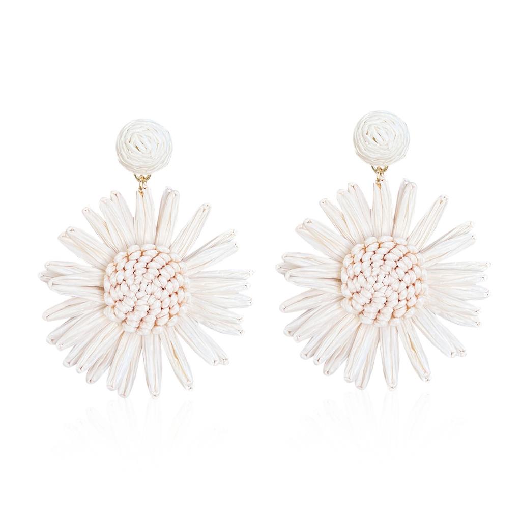 LAST TRUE ANGEL Woven Sunflower Earrings in Ivory