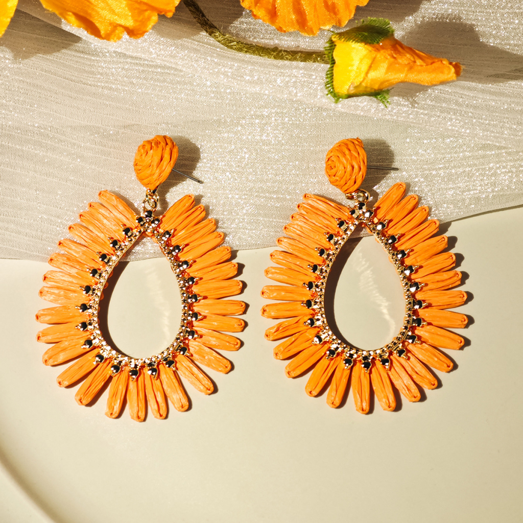 LAST TRUE ANGEL Woven Pear Shape Earrings in Orange