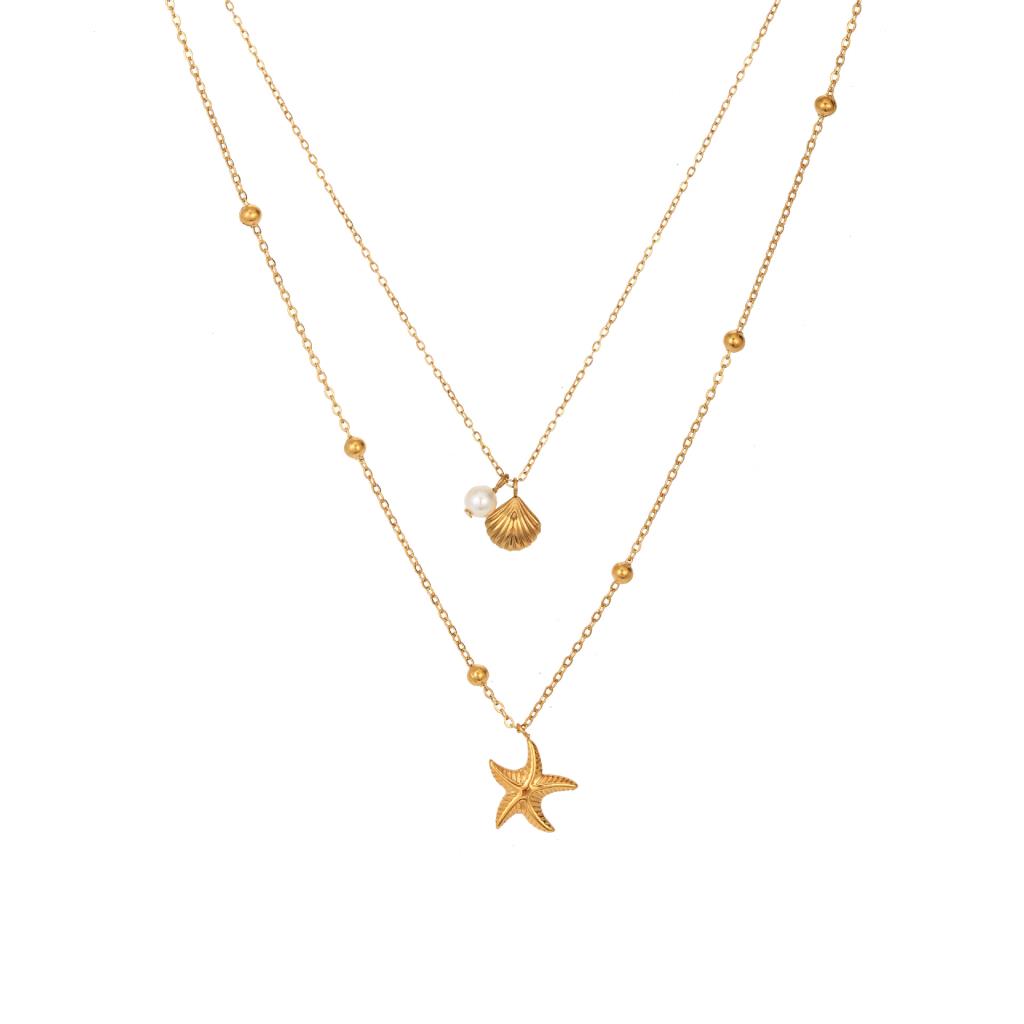 LAST TRUE ANGEL Multi Row Starfish & Shell Necklace