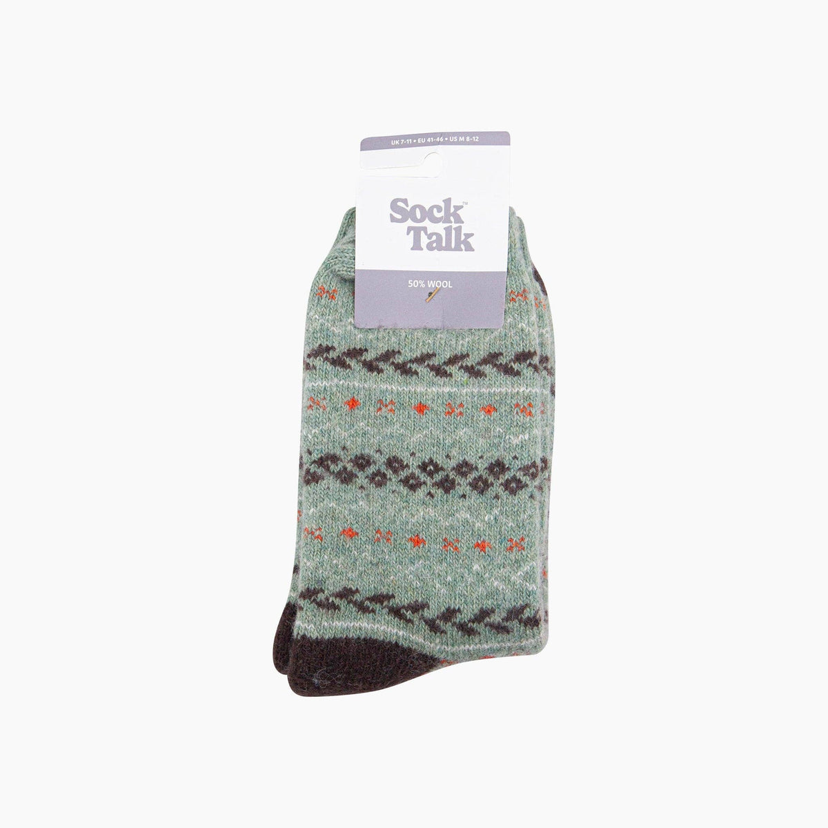 Thick Fair Isle Wool Blend Socks in Sage (7-11)