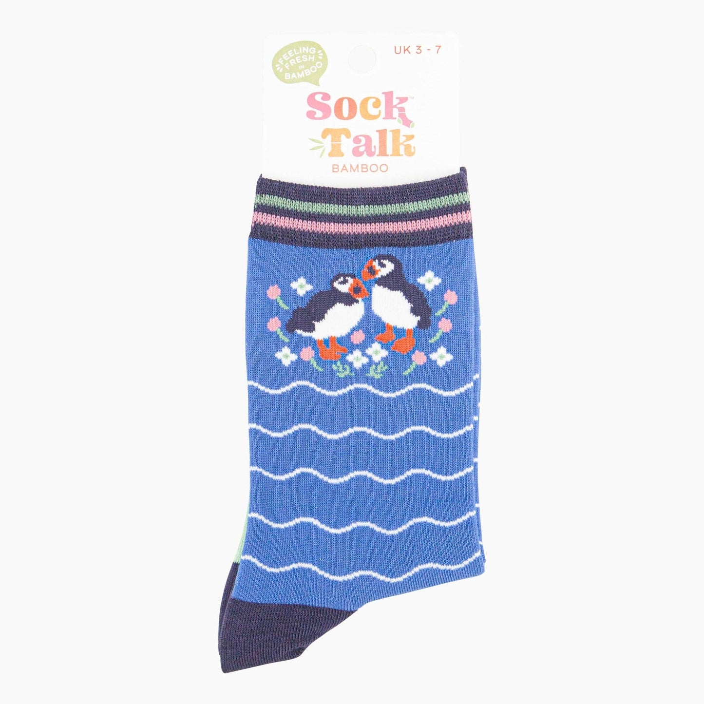 Puffin Floral Wavy Stripe Bamboo Socks