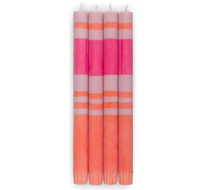 Striped Orange Flame, Venetian & Neyron Eco Dinner Candles, 4 pack