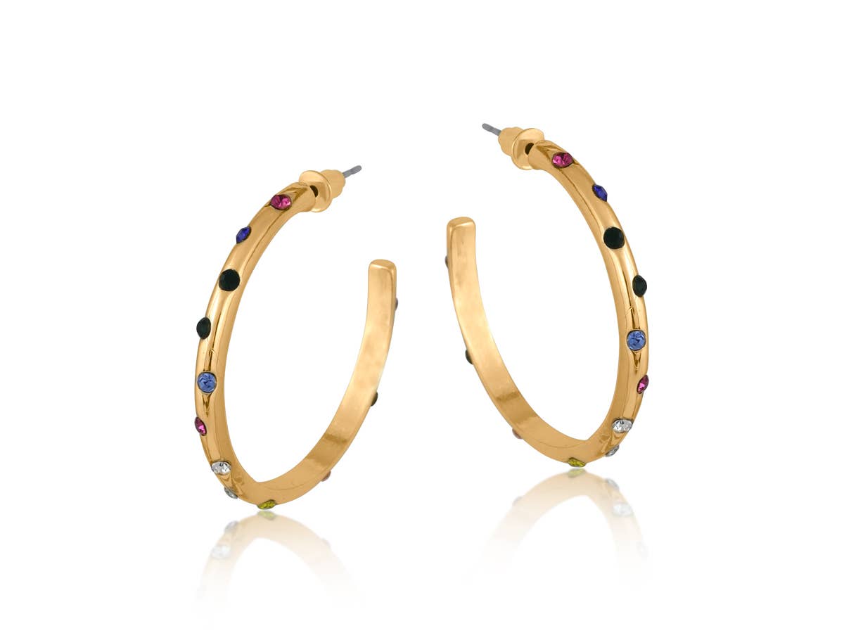 Ginette Rainbow Stone Thin Hoop Earrings