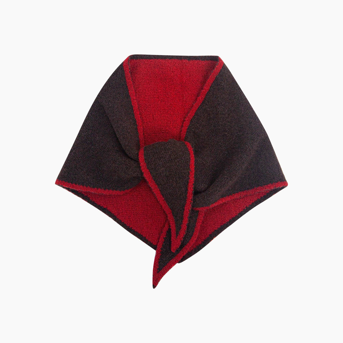 Contrast Trim Triangle Scarf - Brown/Red