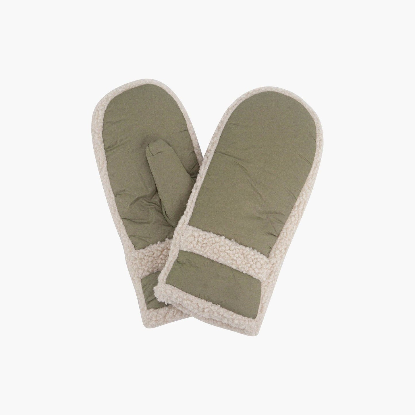Orla Olive Borg Trim Mittens