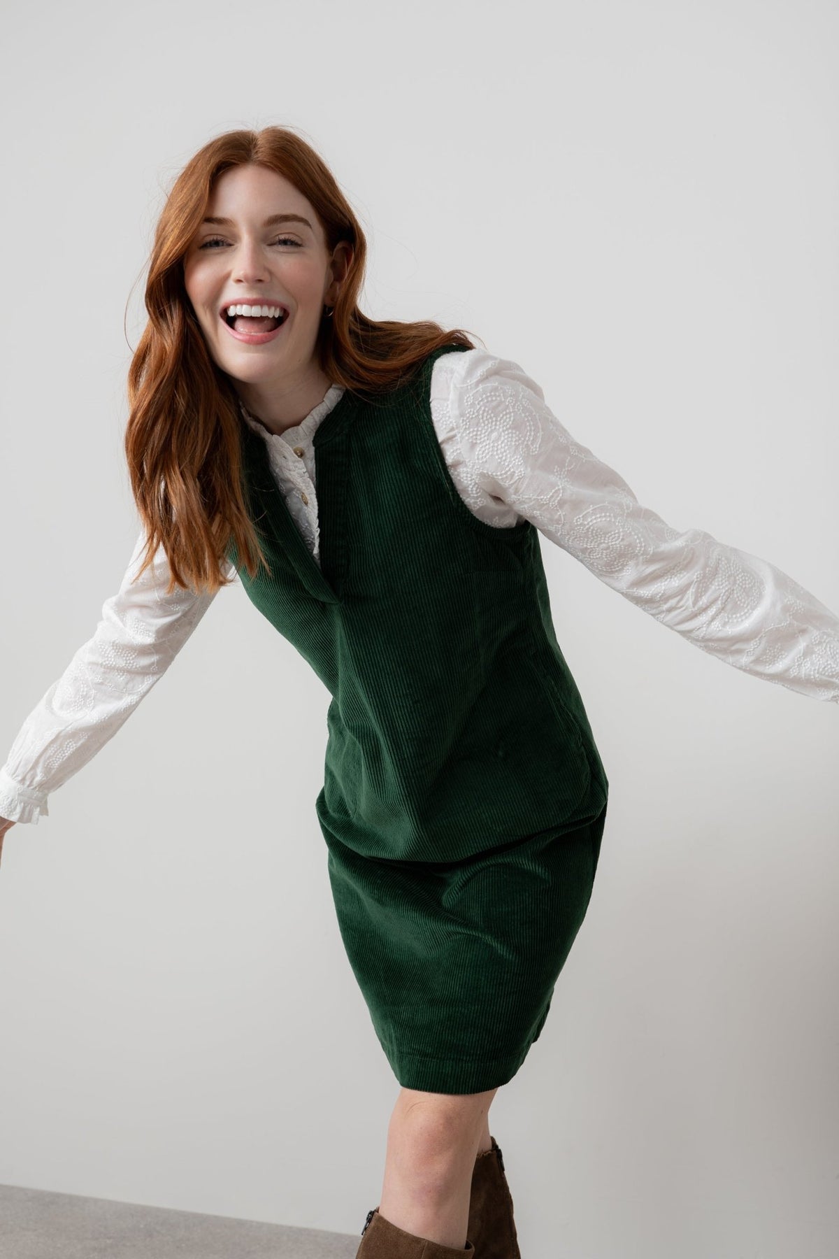 Lily & Me Belle Jumbo Cord Dress Pine Green
