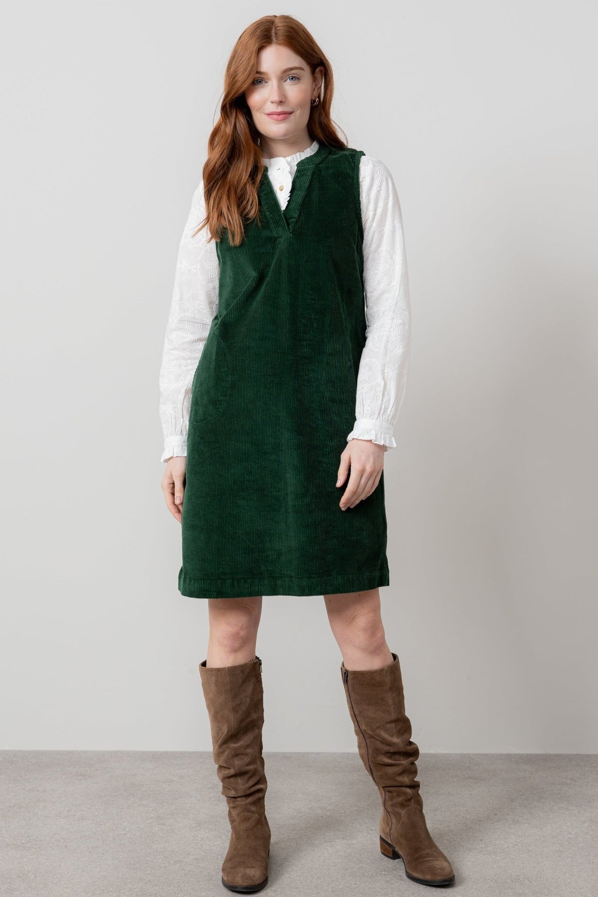 Lily & Me Belle Jumbo Cord Dress Pine Green