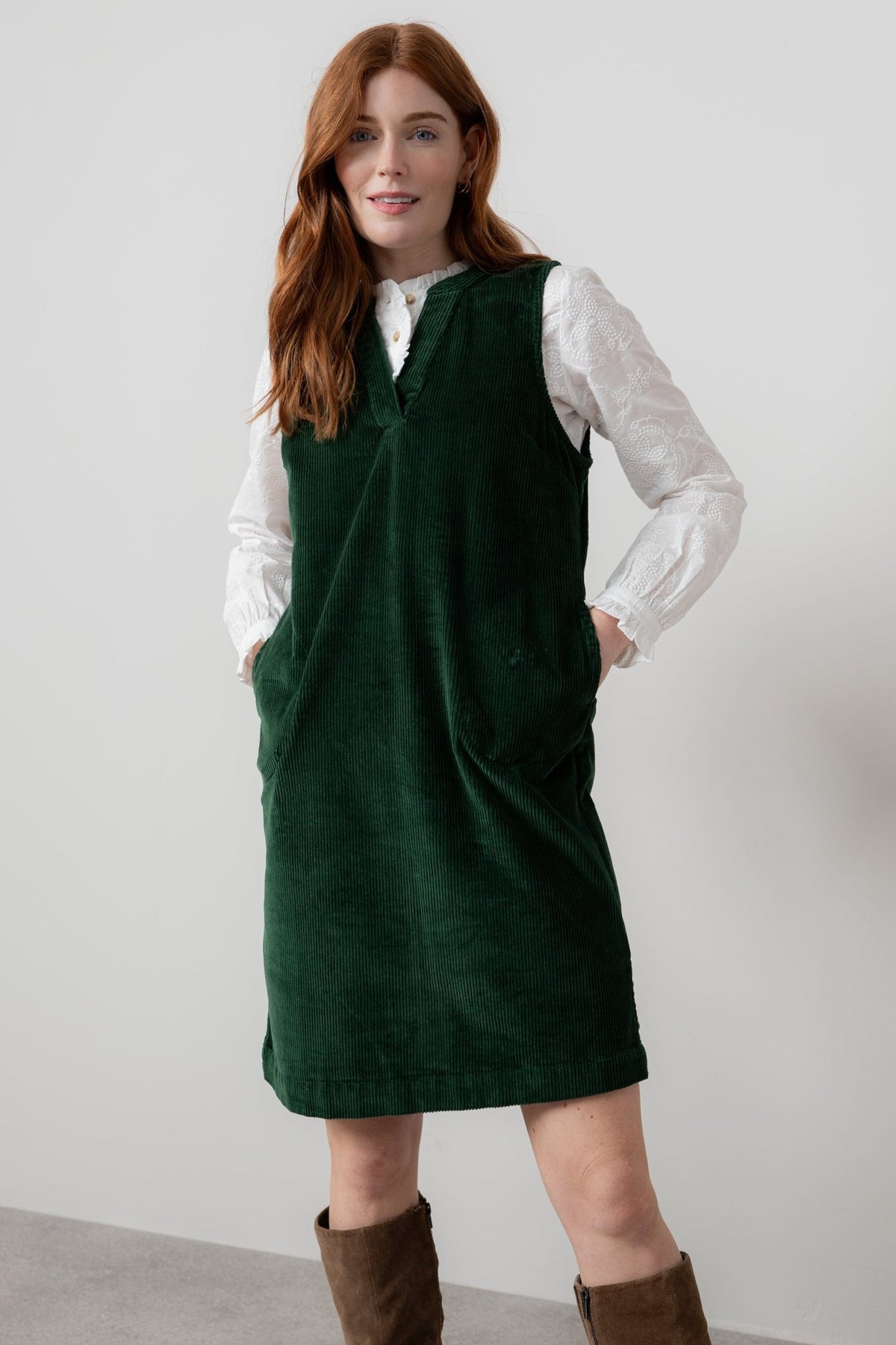 Lily & Me Belle Jumbo Cord Dress Pine Green