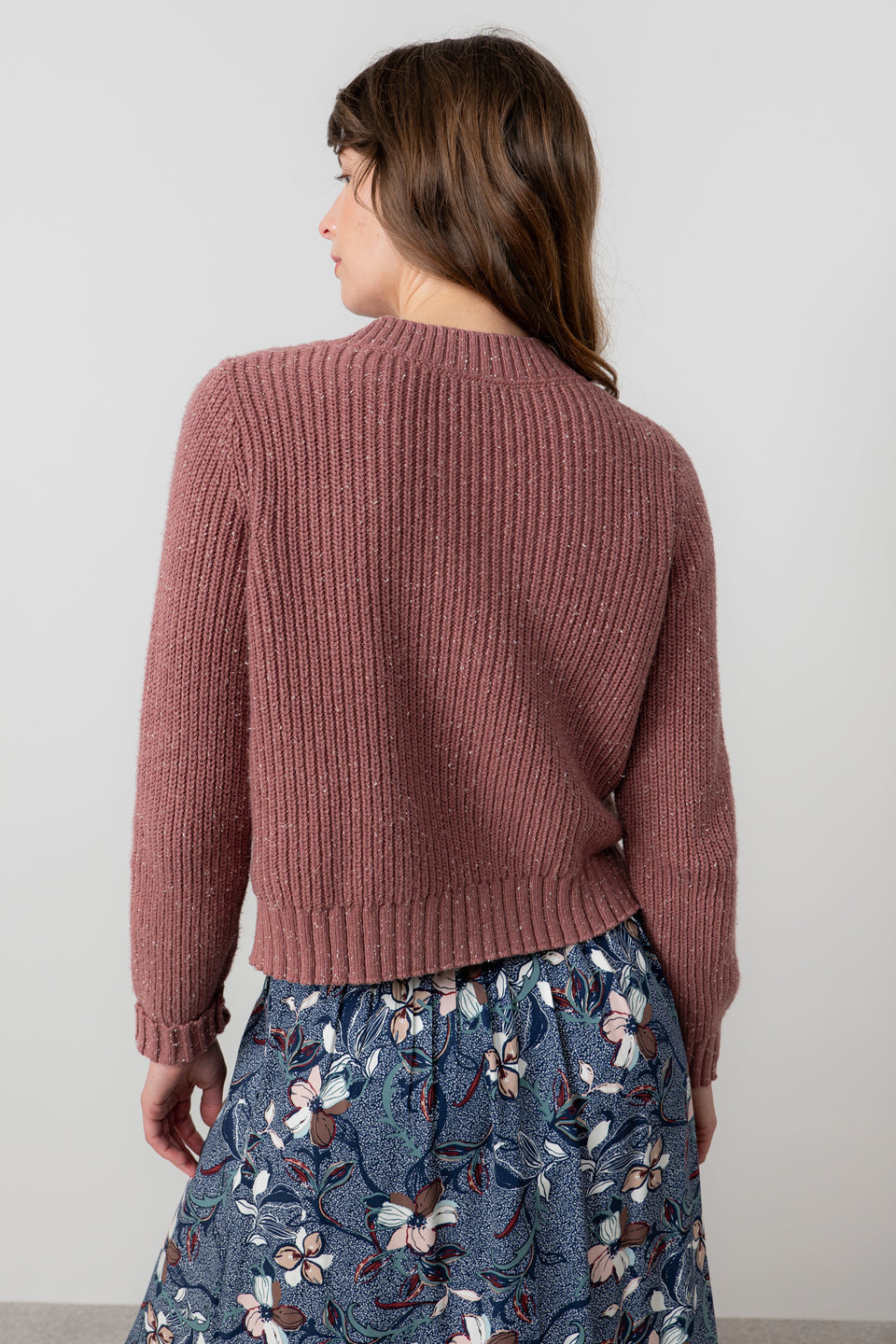 Lily & Me June Fleck Knit Rib Cardigan Antique Rose