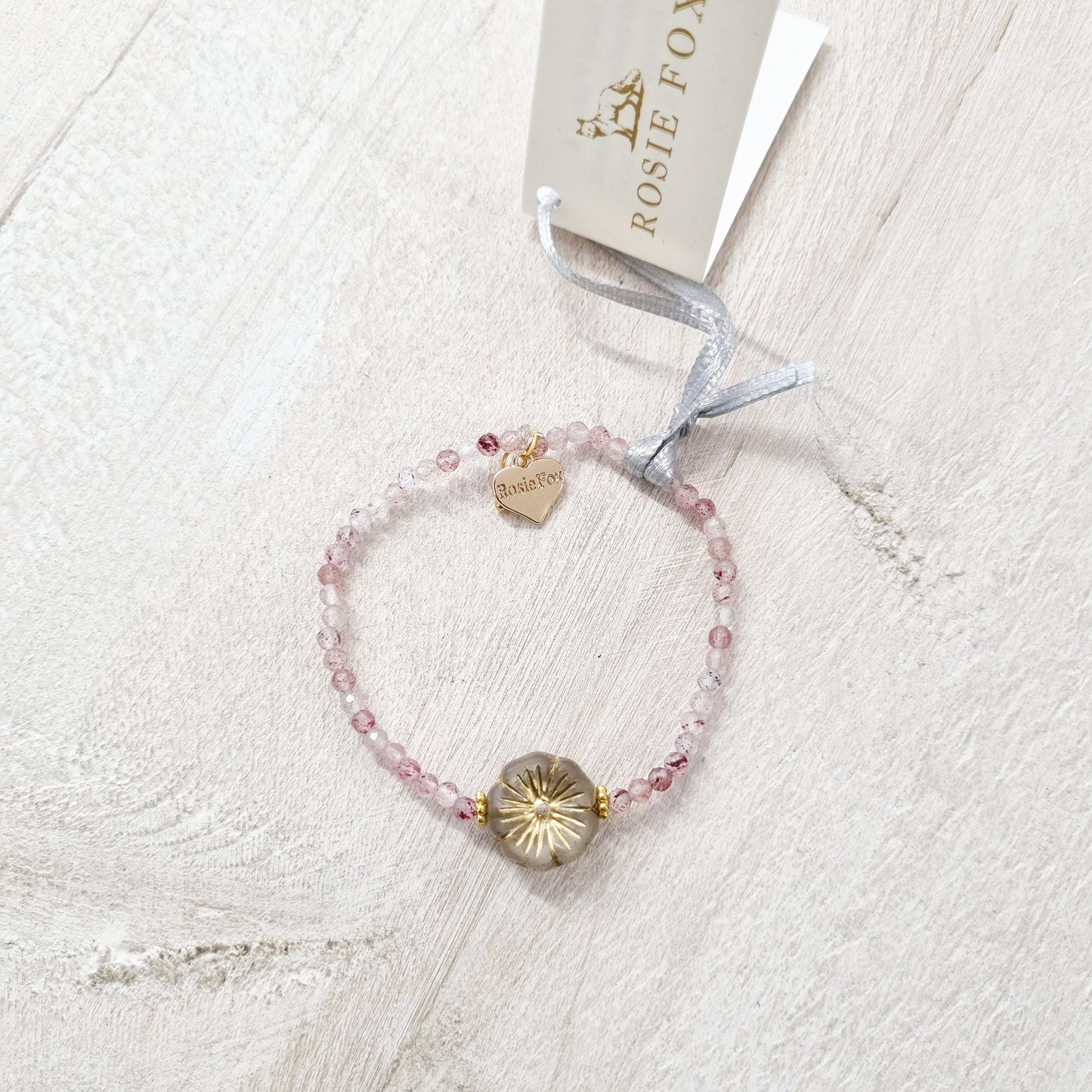 Strawberry Quartz Gemstone Pansy Bracelet