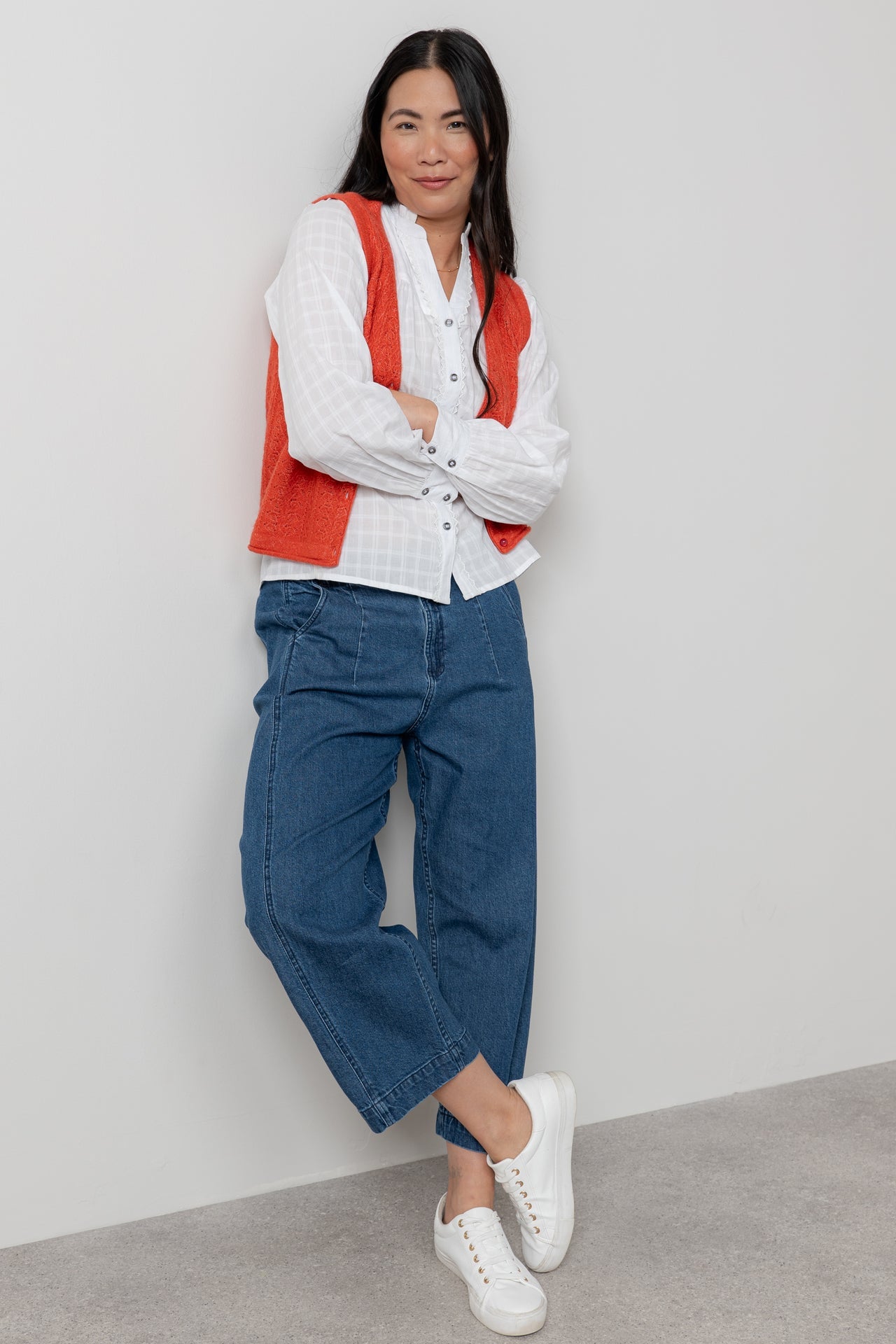 Marly Pointelle Tank in Bonfire Red