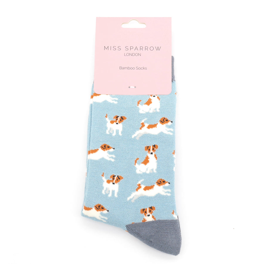 Powder Blue Jack Russell Bamboo Socks