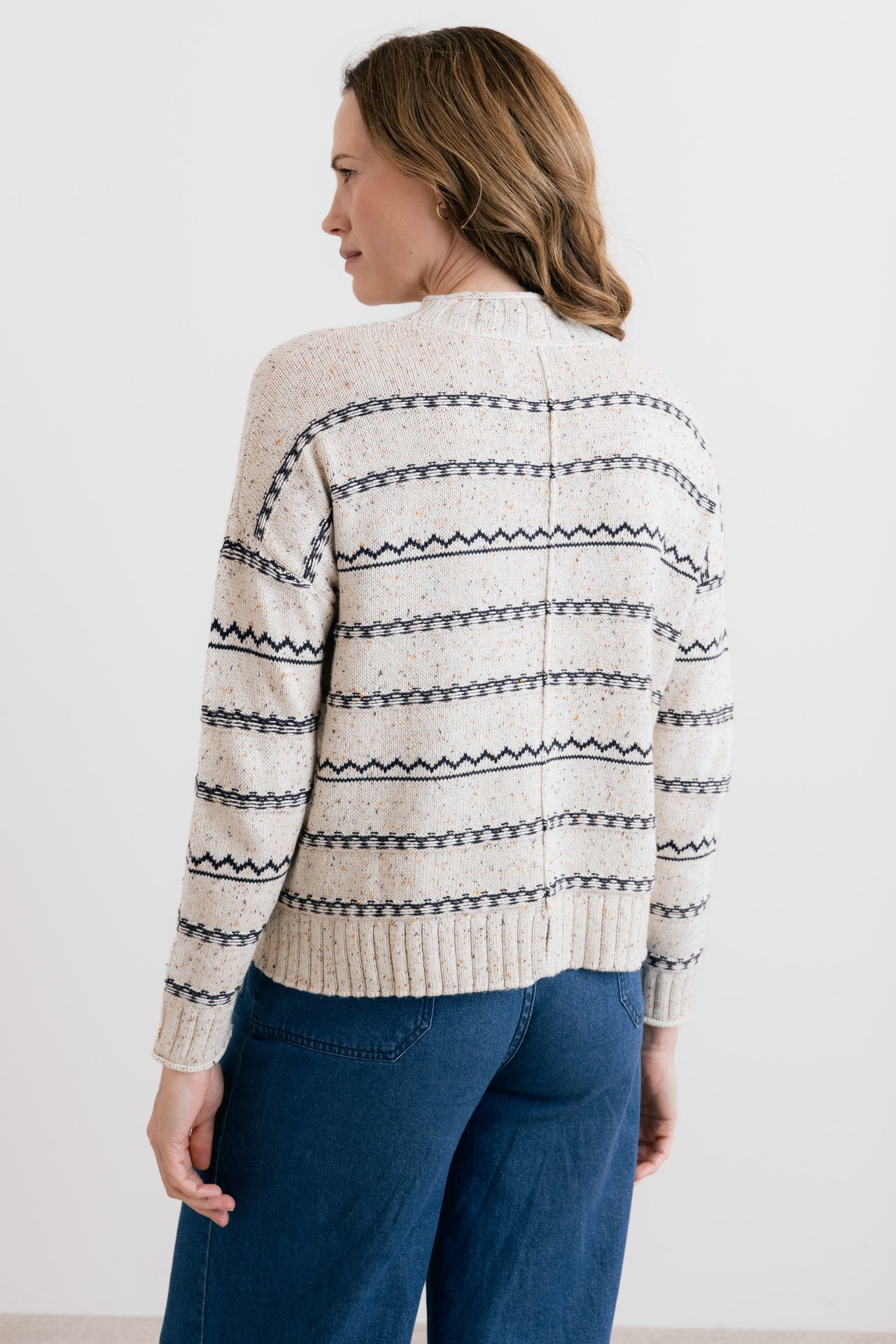 Lily & Me Kristie Fleck Knit Striped Jumper Ecru
