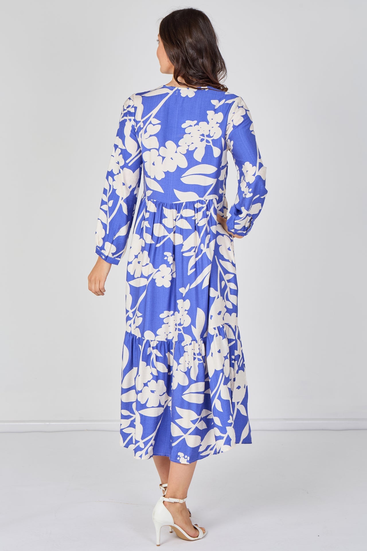 Cobalt Blossom Tiered Midaxi Dress