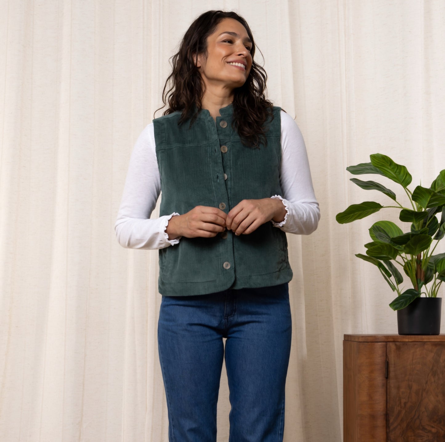 Lily & Me Sunnyside Cord Gilet in Duck Egg