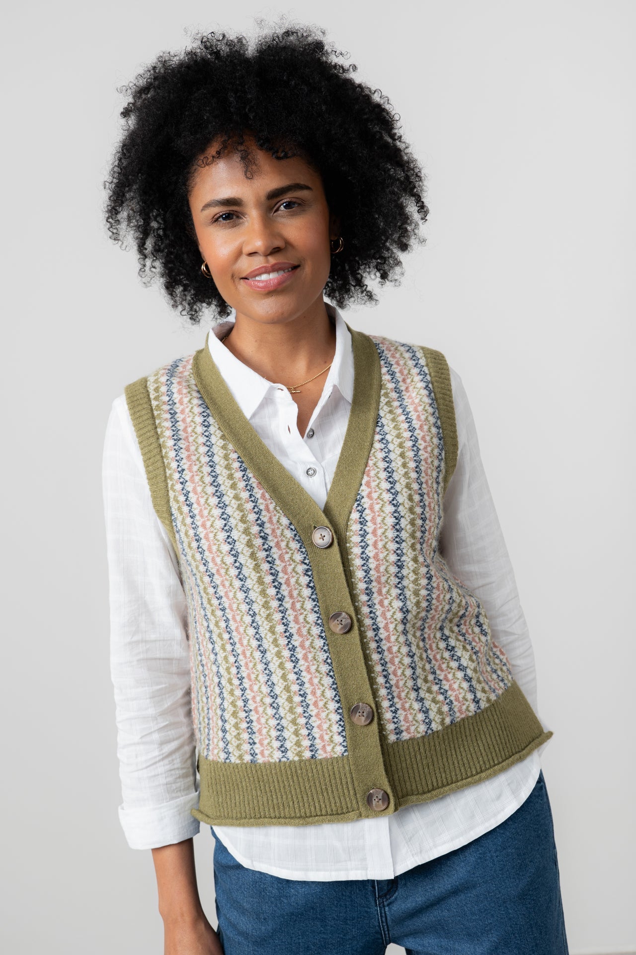 Gwyneth Fair Isle Vest in Moss