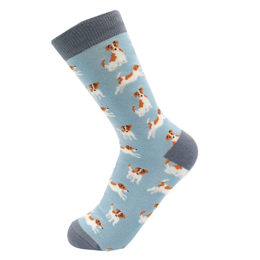 Powder Blue Jack Russell Bamboo Socks