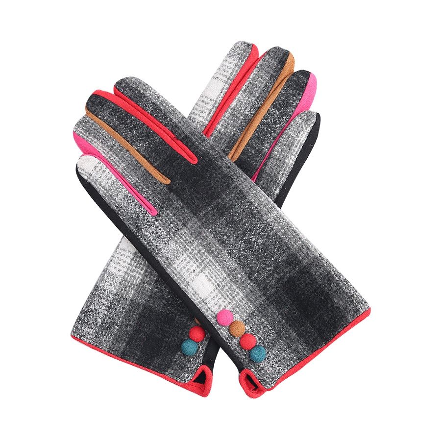 Black Check Colour Block Gloves