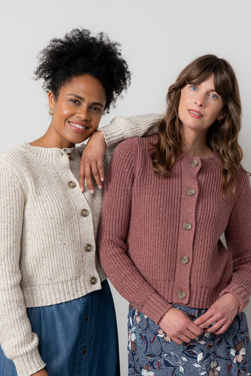 Lily & Me June Fleck Knit Rib Cardigan Ecru
