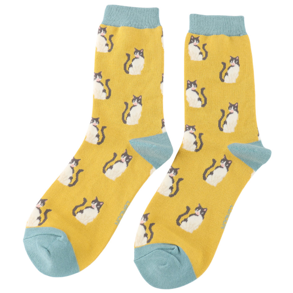 Yellow Cool Cats Bamboo Socks