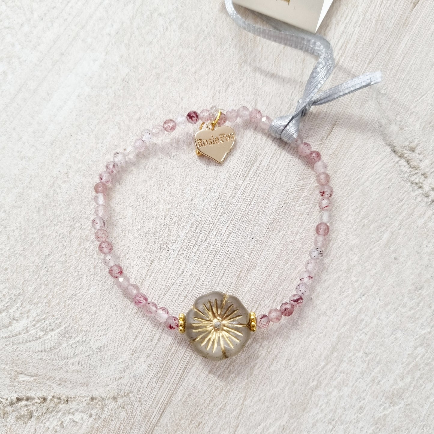 Strawberry Quartz Gemstone Pansy Bracelet