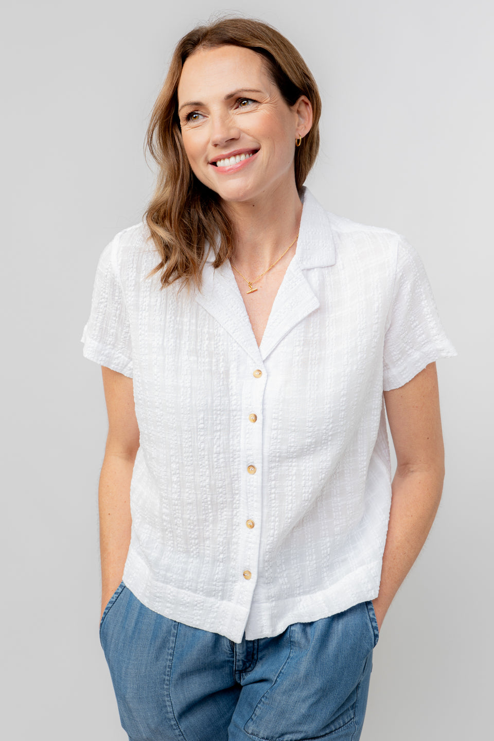 Lily & Me Pippa Seersucker Shirt in White