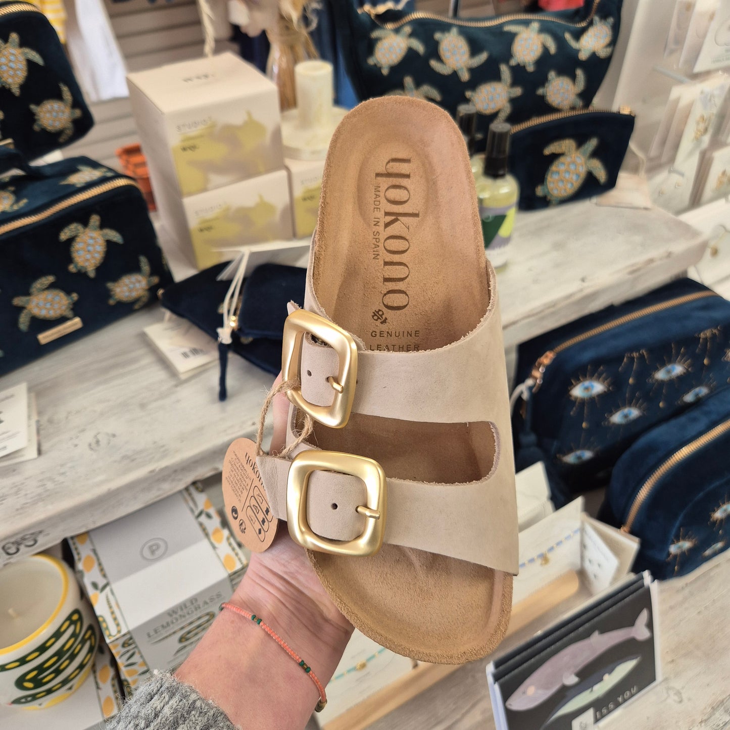 Yokono Granada Double Strap Nubuck Sandals in Stone