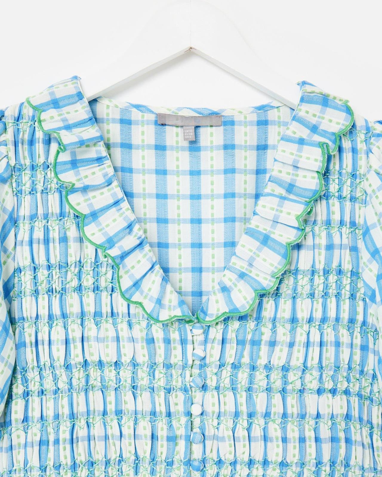 Gingham Shirred Bodice Midi Dress