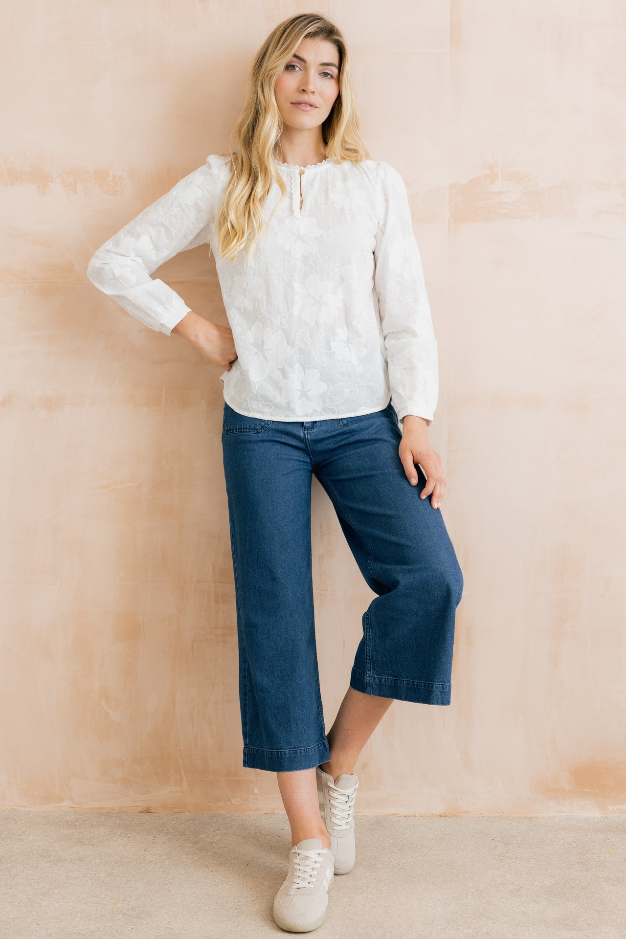 Lily & Me Emily Embroidered Keyhole Blouse