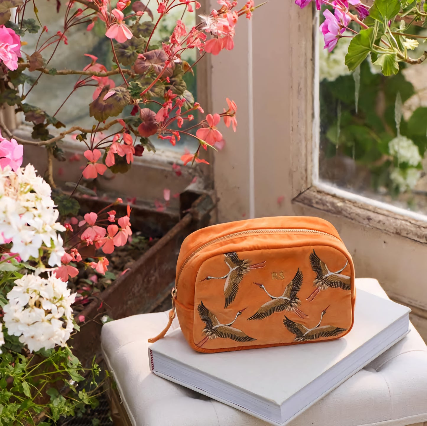 Cranes Makeup Bag in Orange