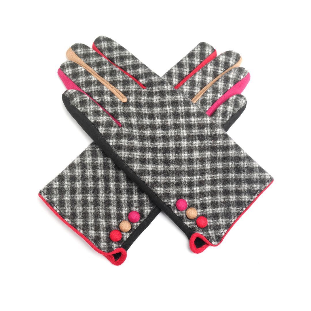 Printed Colour Block Gloves - Black