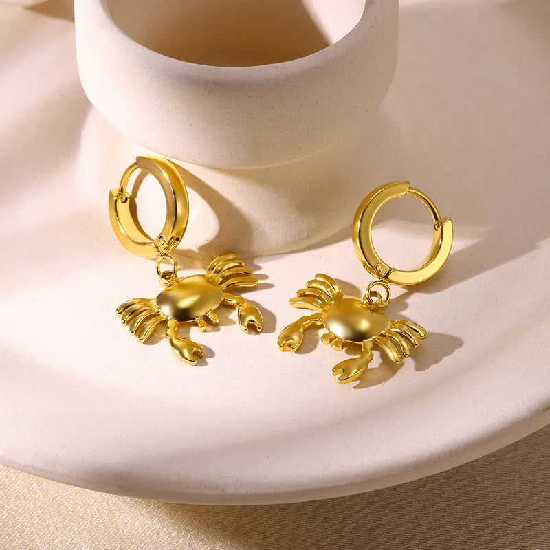 WHITE LEAF 18ct Plated Gold Crab Pendant Huggie Hoops