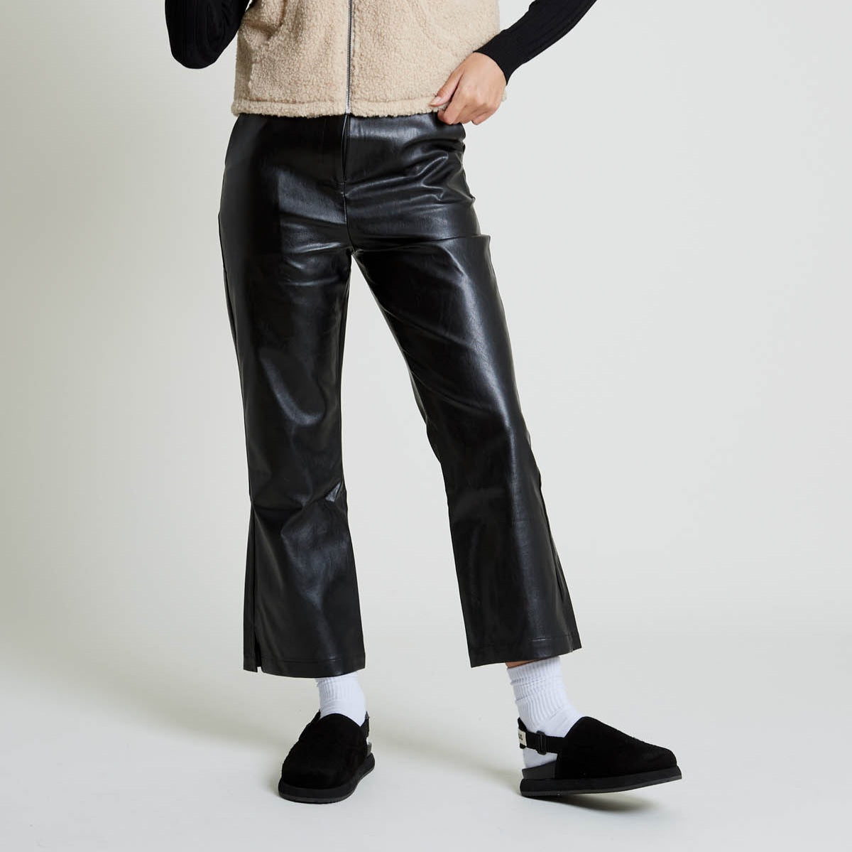 Native Youth Faux Leather Kick Flare Trousers