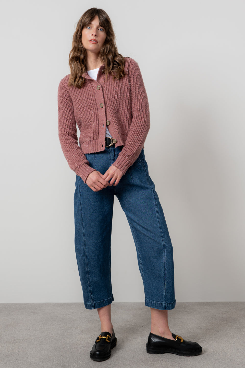 Lily & Me June Fleck Knit Rib Cardigan Antique Rose